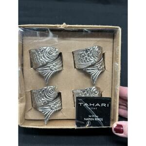 Tahari Fish Shaped Metal Napkin Ring Holders (set of 4) NIB